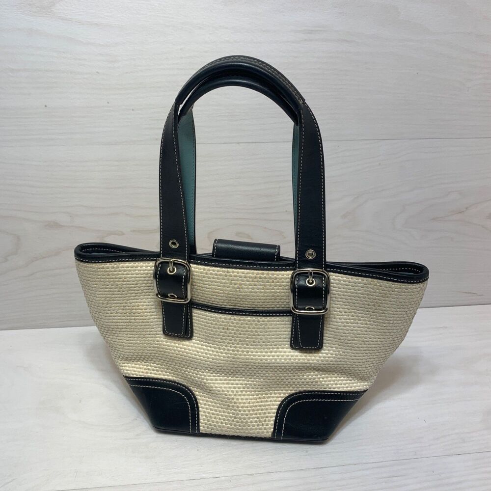 Vintage‎ Y2K Coach Small Straw with Black Leather Satchel 4467